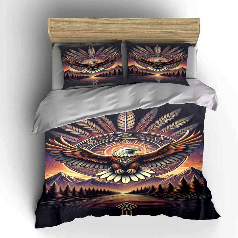 Eagle, feathers, mountains, sunrise. Bedding sets Duvet cover sets Duvet covers Pillowcases(1 * Duvet Cover 2 * Pillowcases, without duvet insert)