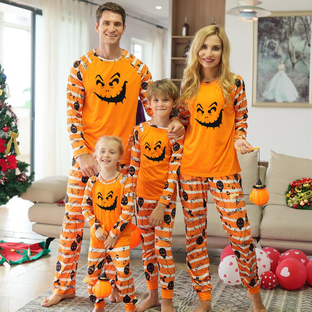 Matching Parent-Child Halloween Print Loungewear Set for Family Home Clothing