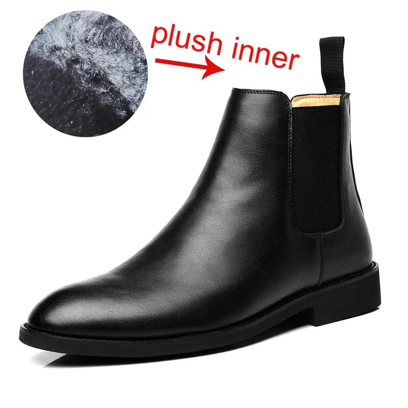 British Style Men's Genuine Suede Leather Chelsea Boots High-top Dress Shoes Fashion Warm Winter Men Riding Boots Shoes for Men