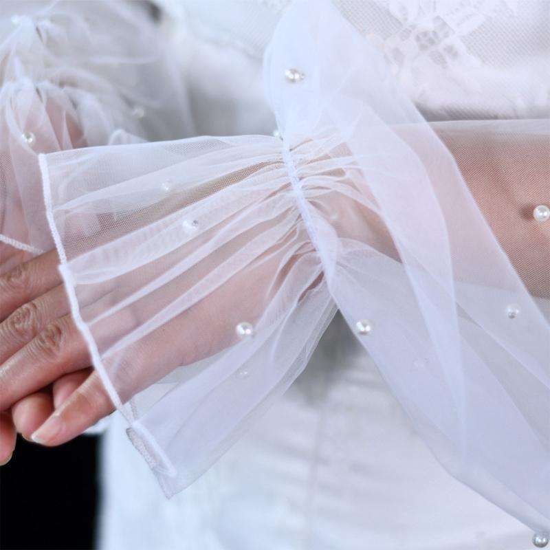 Lightweight Mesh Bride Arm Sleeves Elasticated Lace Trimmed Wedding Gloves Formal Occasion Dress Accessories