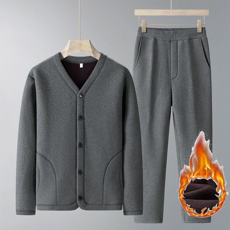 

Grandpa’s Autumn & Winter Thickened Cotton Outfit: Velvet Three-Piece Set and Two-Piece Set for Middle-Aged & Elderly. 3XL (130-150 jin)