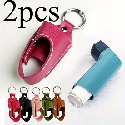 [2pcs Faux Leather Inhaler Case] 2pcs Synthetic Faux Leather Asthma Inhaler Holder Cases | Portable Outdoor Protection, Lightweight & Not Lost