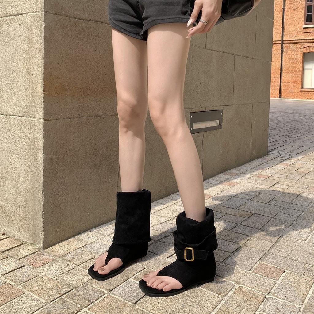 Cowhide Version~ Grape Mother Open-toed Western Cowboy Boots Pinch-toe Stacking Boots Pinch-toe Cold Boots Flat Bottom Inner Height-increasing Boots