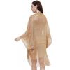 Womens Lightweight Sun Protection Shawl With Fringe Trim Gold Mesh Knit Cover-Up