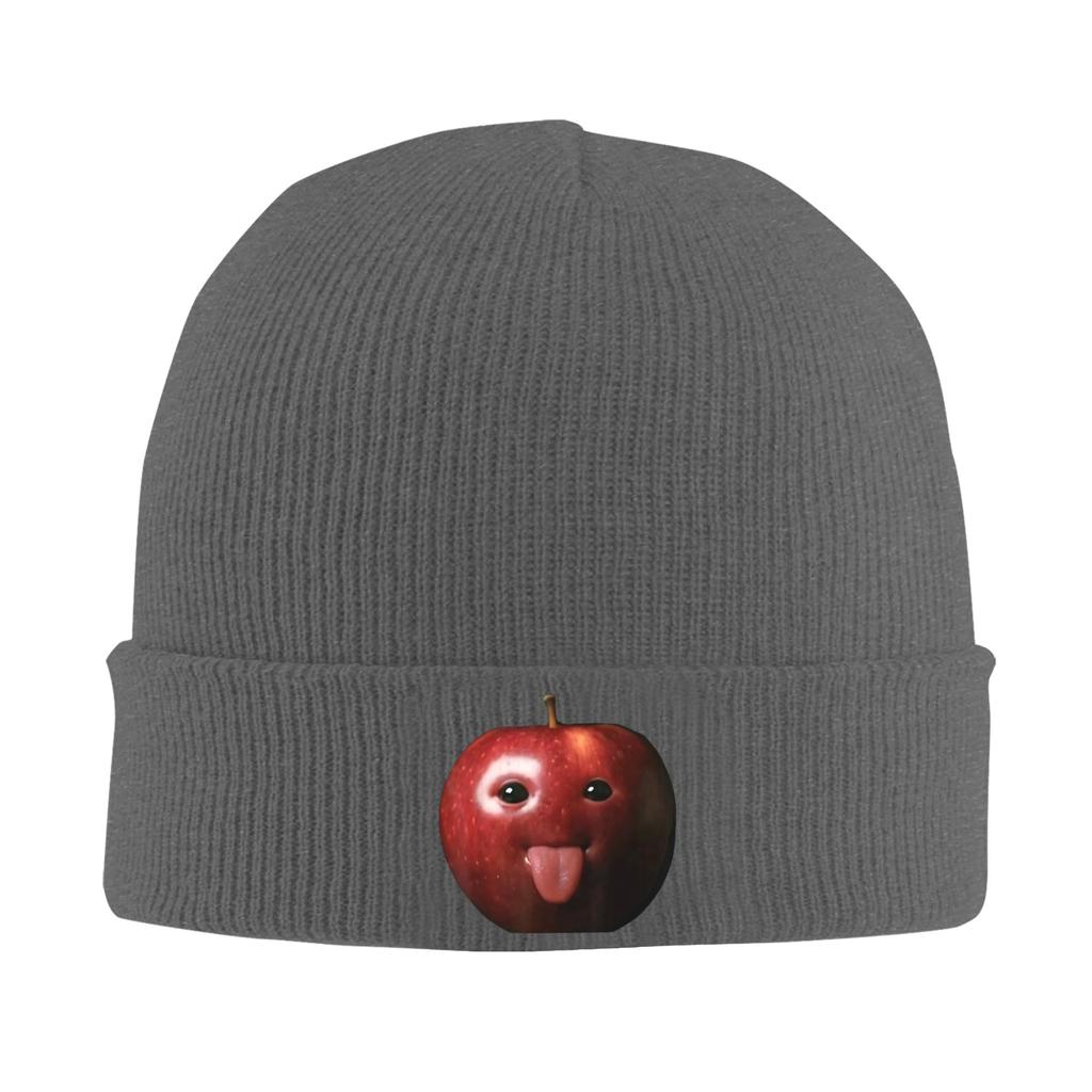 Funny Silly AI Apple gen z Meme BrainRot Humor Tongue Out T-Shirt B0FPKLGRSC Beanie Hats  Knit Hat  Warm Soft Caps Bonnet Hats