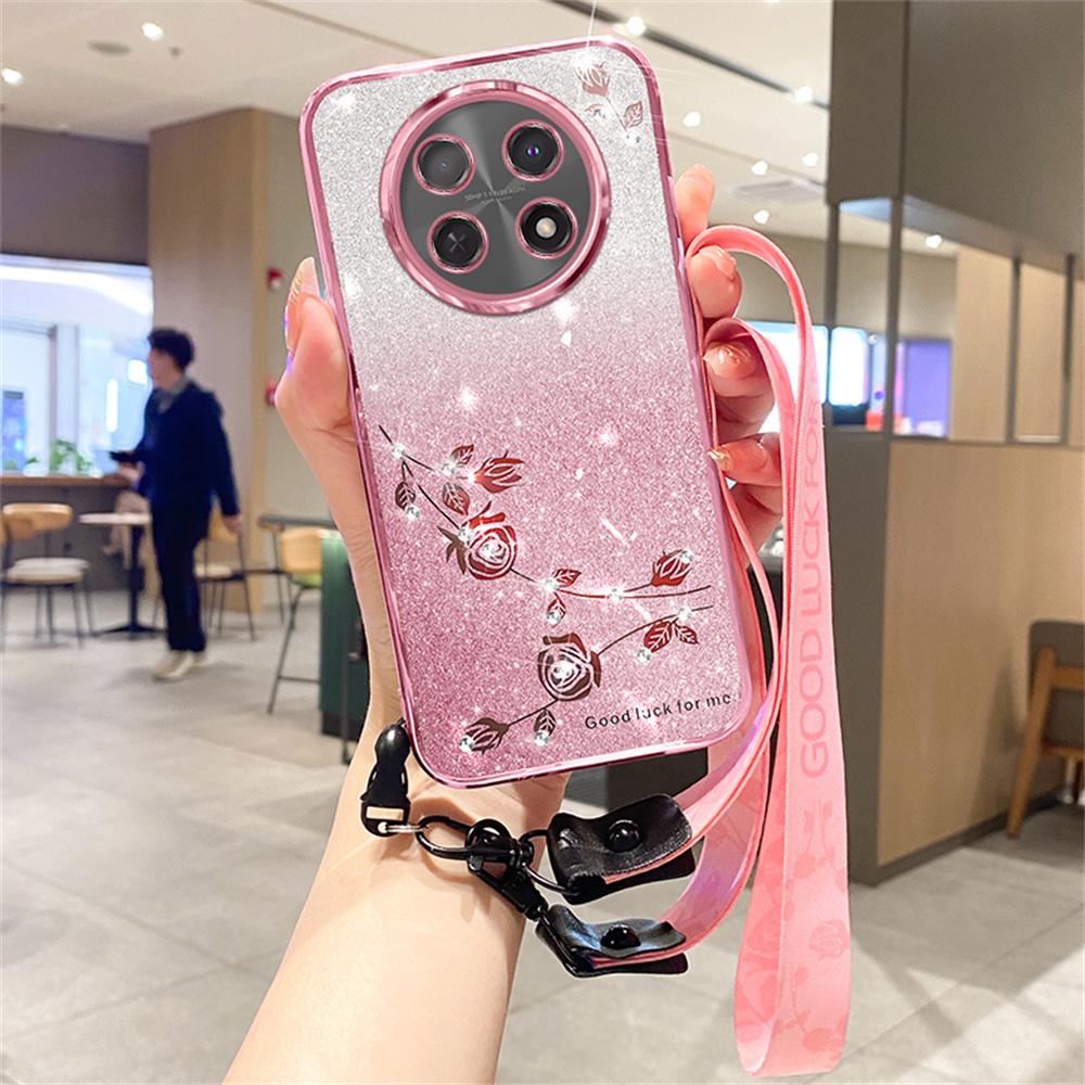 

KADEM For Honor X60 Pro 5G/X9c 5G/Magic7 Lite 5G Case Flower Pattern TPU Gradient Phone Cover with Lanyards C