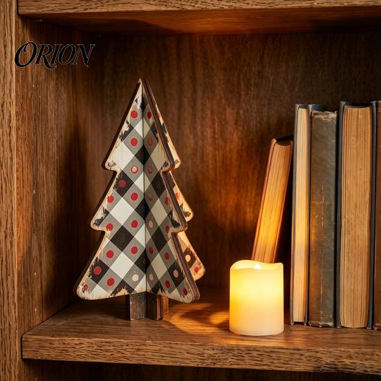 Wooden Christmas Tree Tabletop Decor Decoration, Rustic 3D Interlocking Ornaments, Vintage Portable Two Piece Cross Assembly Farmhouse Tiered