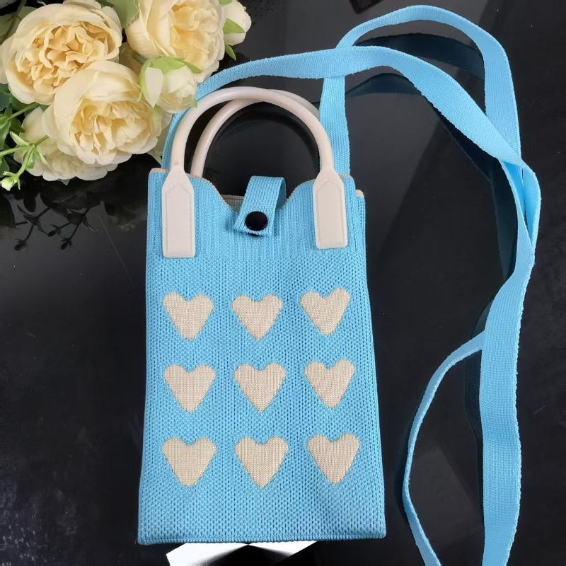 1 Peça Meninas Fofo Bolsas Transversais Ao Ar Livre Coreanas Mini Bolsa de Mão Quadrada Tricotada em Coração Para Mulheres Pequena Bolsa de Ombro para Celular