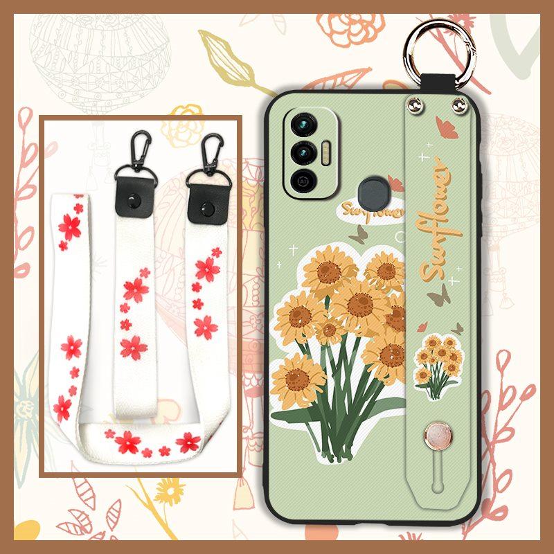Lanyard Wristband Phone Case For Tecno Spark 7/Spark7T Anti-dust Wrist Strap Protective Ring Silicone Fashion Design