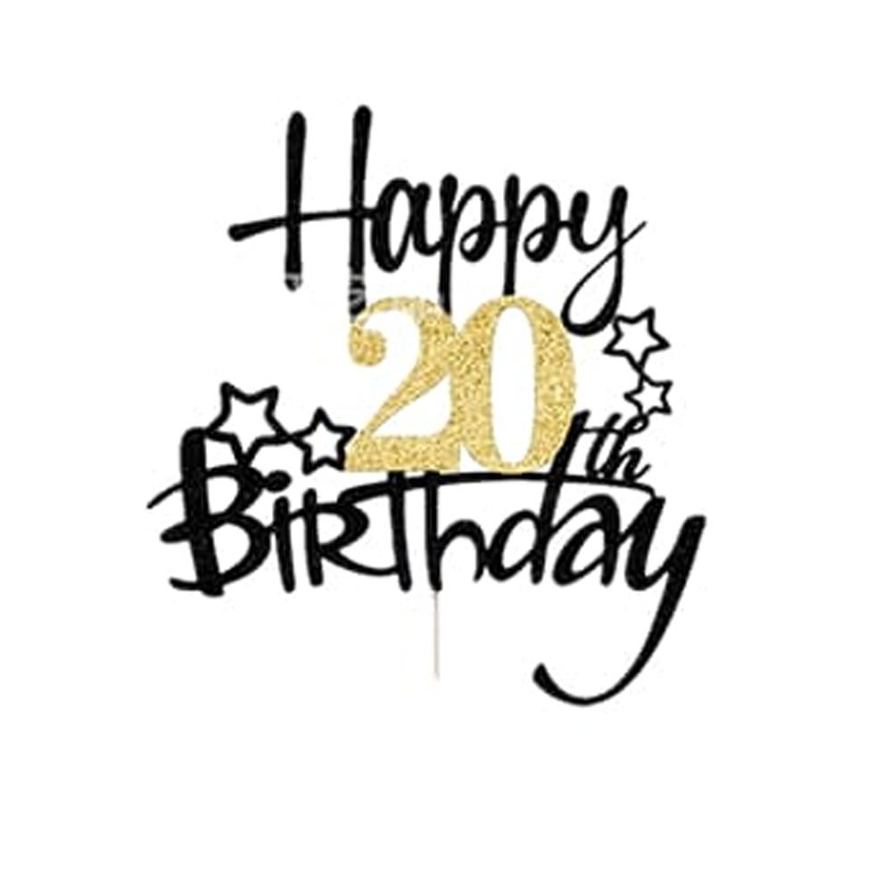 1Pcs Black Gold Happy 10 Birthday Cake Topper 10th 20th 30th 40th 50th 60th Loves & Wishes Party Decorations for Birthday Party