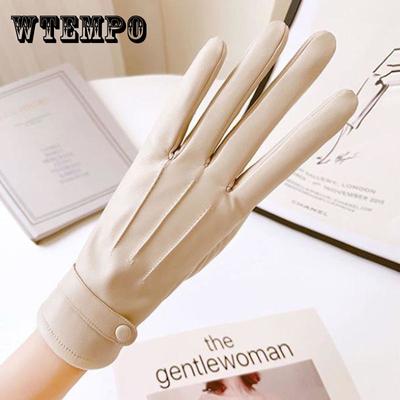 Women's Leather Gloves Winter Plus Velvet Thick Gloves Korean Imitation Sheepskin Pattern Touch Screen Gloves
