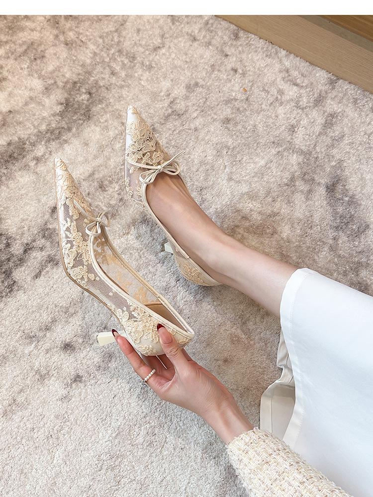 French Lace Pointed Toe Stilettos with Bow, Spring Bridal Collection