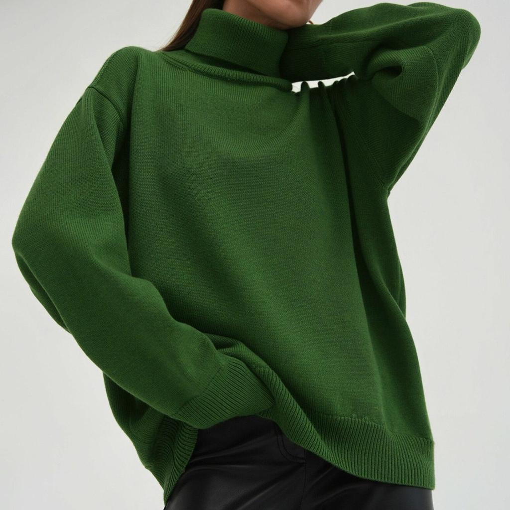 Solid Color High Neck Sweater, Autumn/winter, Loose Knit Sweater, Versatile, Classic Style, Sweater, Women's