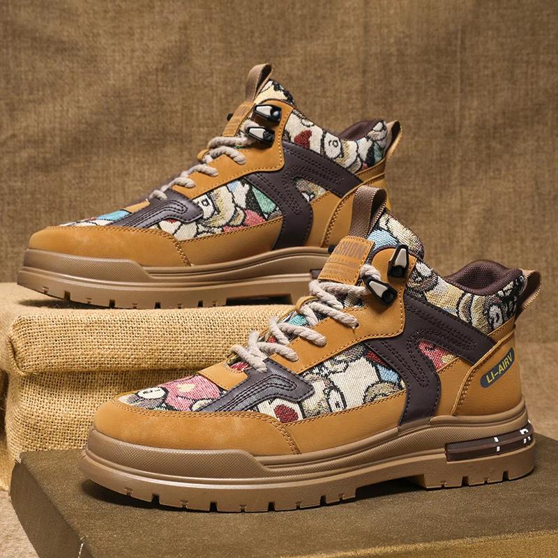 

2024 Мужская спортивная обувь Новые повседневные ботинки с плоской подошвой для зимнего туризма на открытом воздухе Дизайнерские роскошные модные рабочие ботинки с высоким верхом из парусины 45 хаки