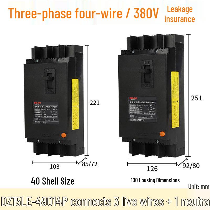 Residual Current Circuit Breaker DZ15LE-100/4901 63A 100A 75mA 30mA 50mA Leakage Protector 4P