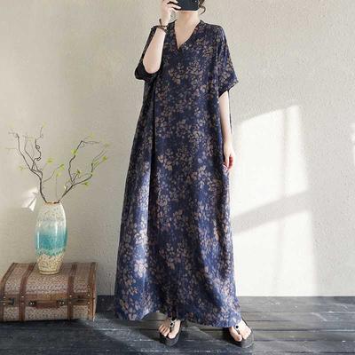 Summer Cotton and Linen Printed Loose and Simple Long Skirt, Women's Skirt Thin