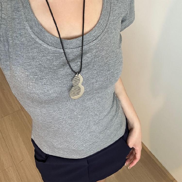 Stylish Functional Gourd Comb Shaped Necklace High Glossy Stainless Steel Adjustable Black String Flexible Fashion