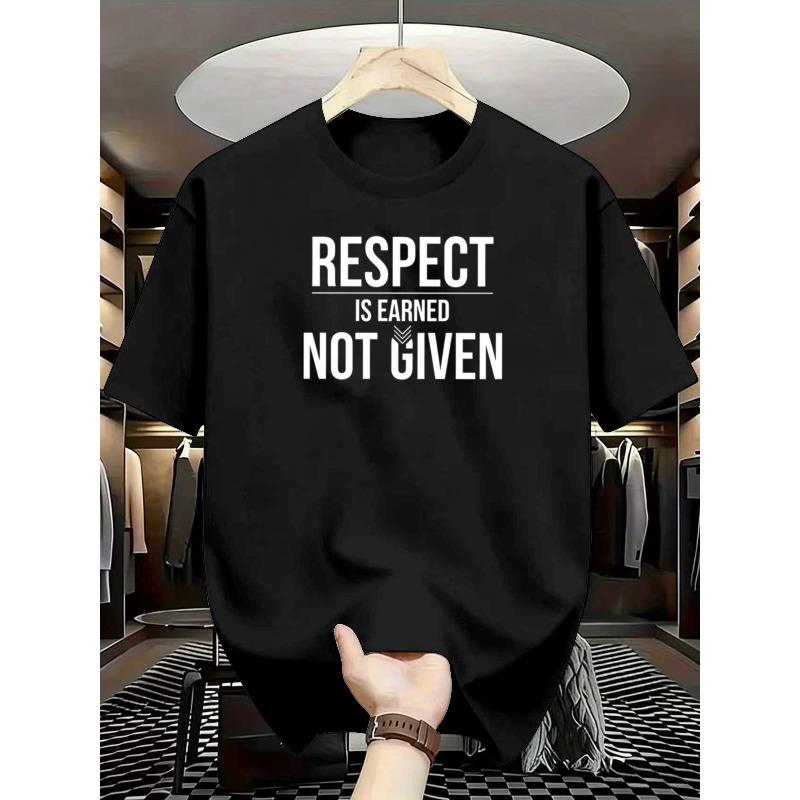 European sizes Men'S Plus Size "Respect Is Earned Not Given" Slogan Short-Sleeve T-Shirt | Minimalist Trendy Print Design, Breathable Summer