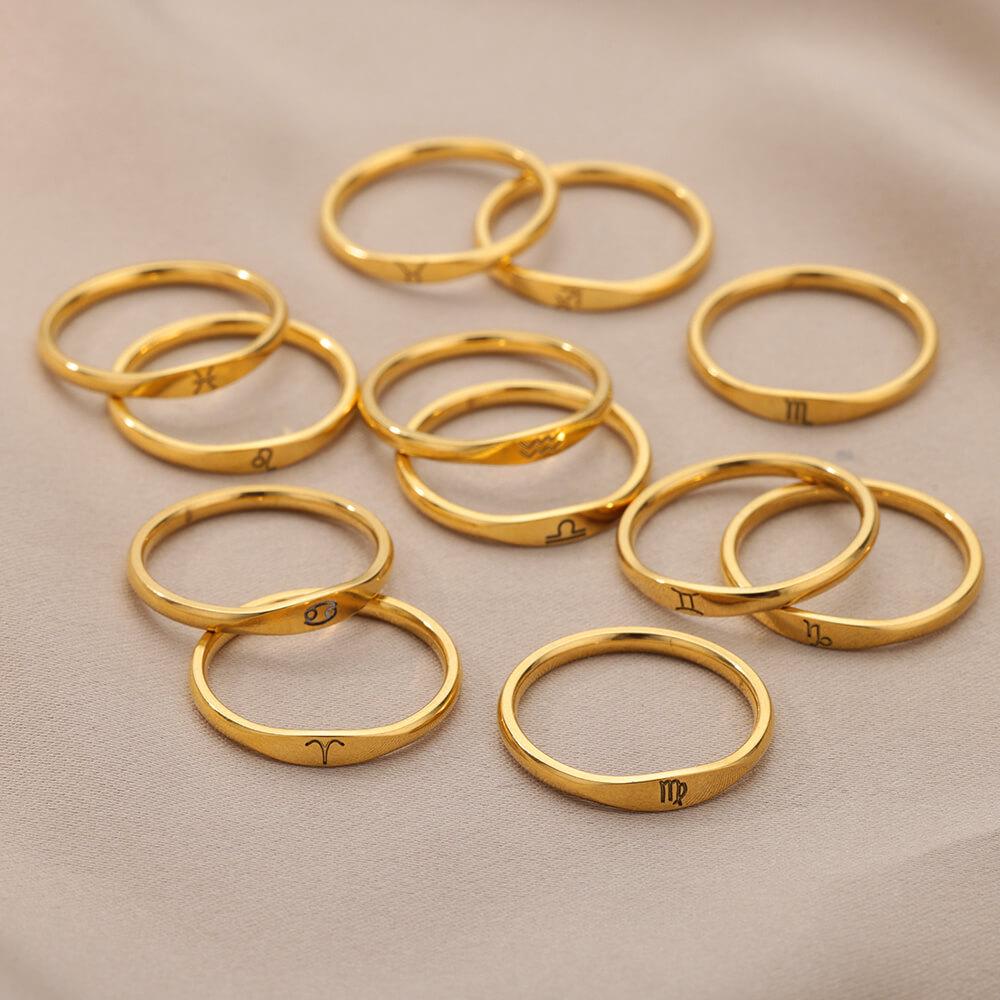 18K Gold-Plated Stainless Steel Zodiac Couple Rings