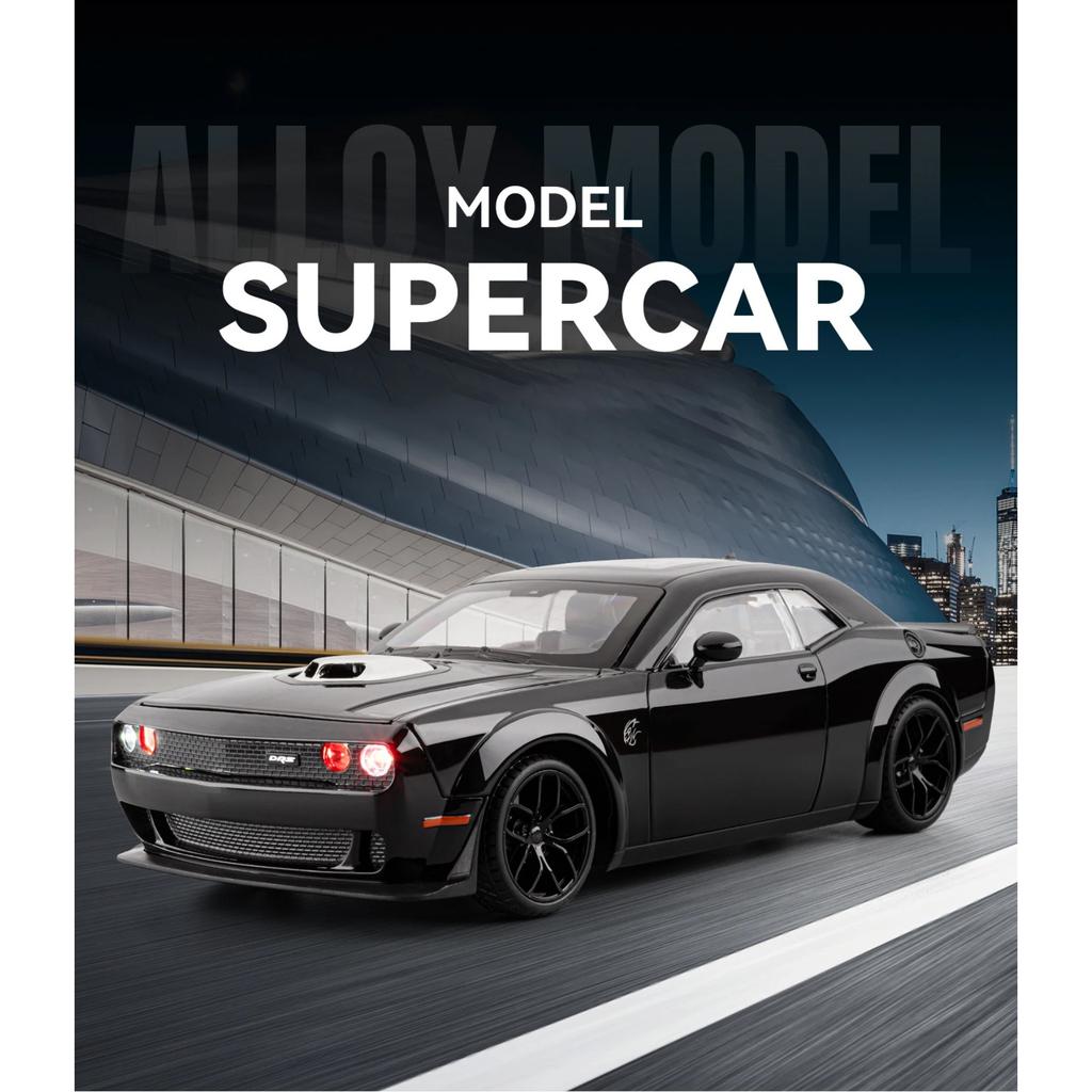 1/18 Dodge Challenger SRT Hellcat Alloy Track Racing Car Model Metal Muscle Sports Car Vehicles Model Sound Light Kids Toys Gift