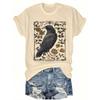 Retro Flower and Crow Pattern Printing + Short Sleeves + Round Neck T-shirt + Spring and Summer Women's Clothing