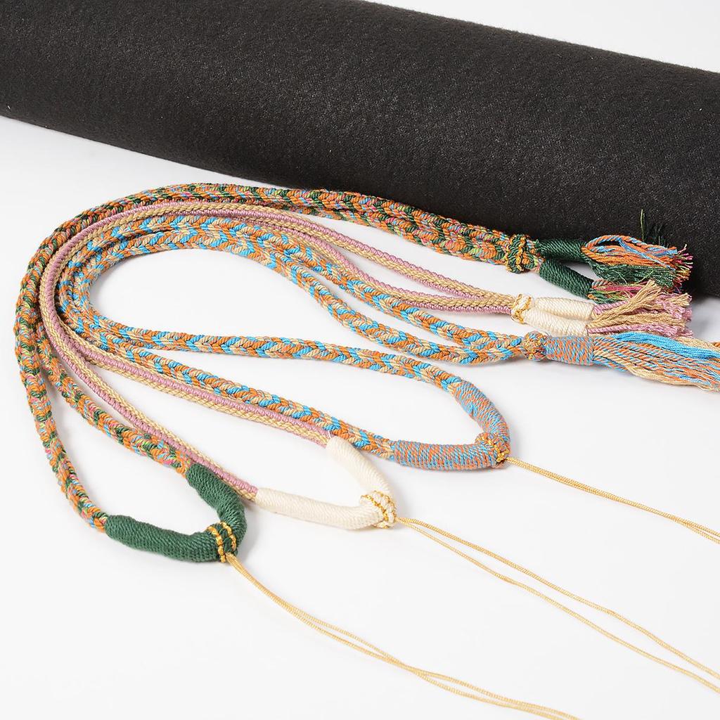 Hand-Woven Tibetan Thangka Necklace with Dzi Pendant and Clavicle Cotton Rope