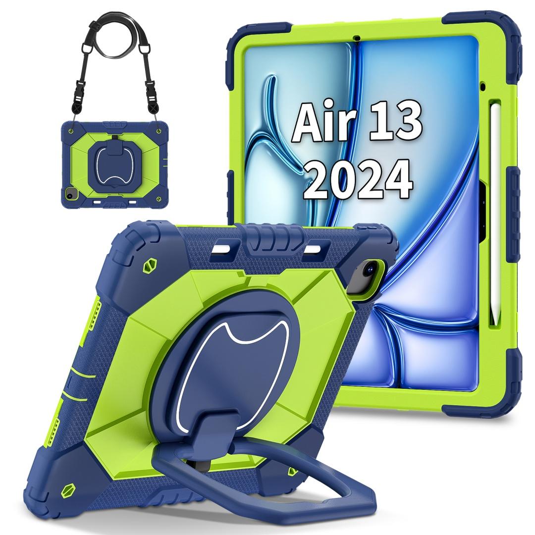 

Для Apple iPad Air 13 (2025)/ iPad Air 13 дюймов (M3). Вращающаяся на 360° рукоятка, прочная защитная подставка TPU+PC 3 в 1, противоударный чехол для планшета и ПК iPad Air 13 (2025) темно-синий