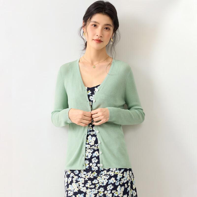 Women's Fine Knit Mulberry Silk Blend V-Neck Cardigan