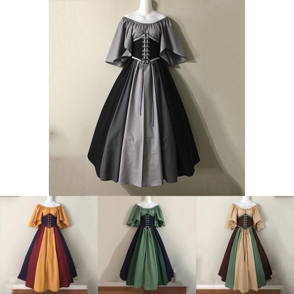 Retro Inspired Off Shoulder Dress With Beautiful Color Block Design And Flattering Fit