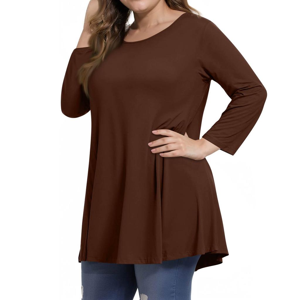 Women's Fashion Casual Colour Round Neck 3/4 Sleeve T-Shirt Top