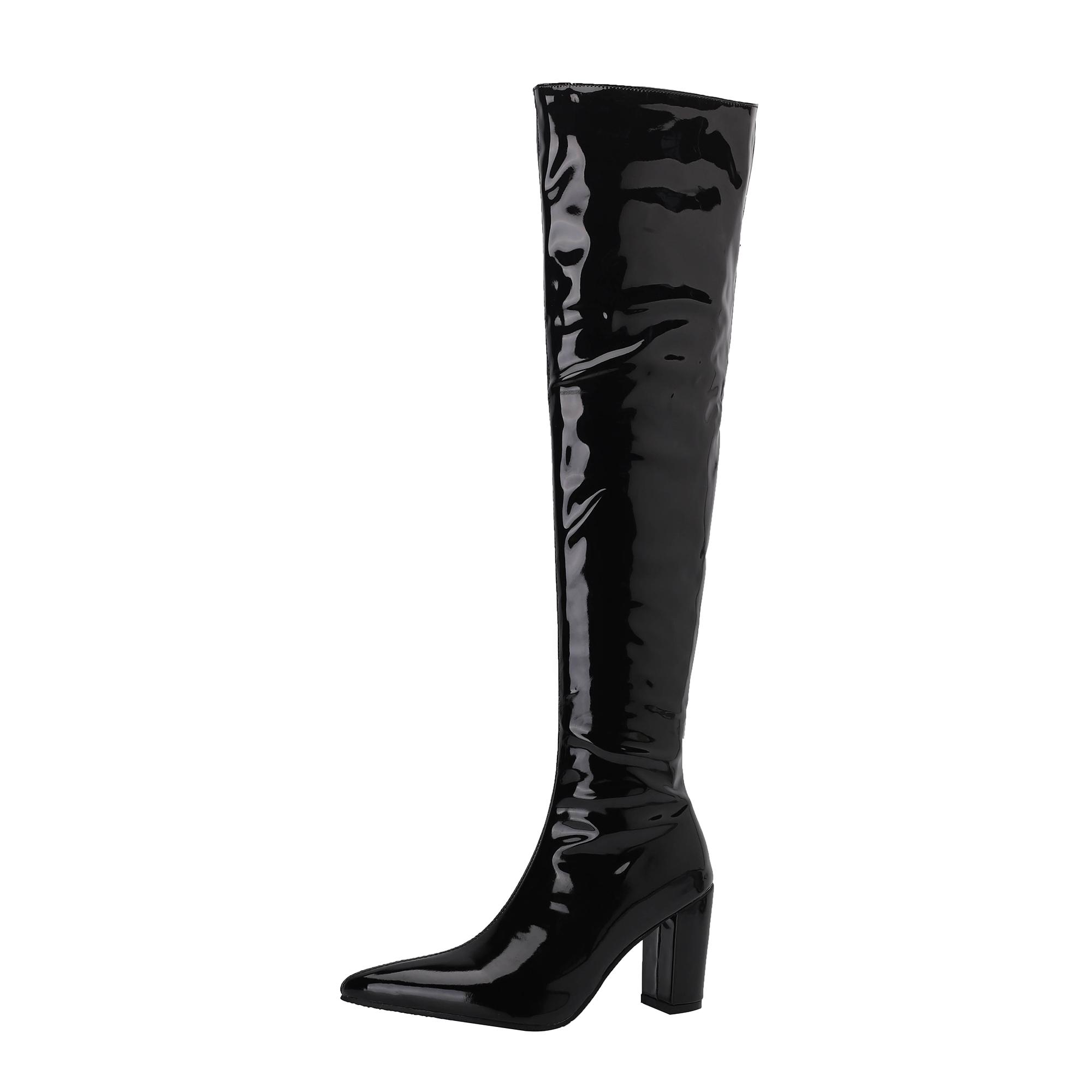 

Women s High-heeled Boots, Autumn and Winter New European and American Style Solid Color Thick Heel Large Knee Length Boots 34 чёрный