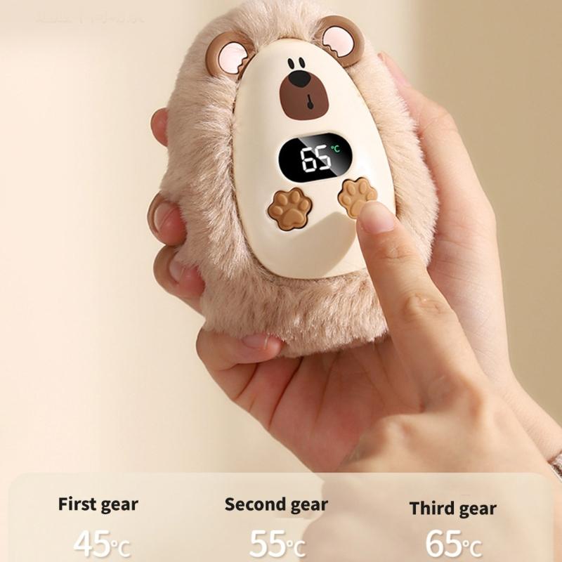 Schnellheizender Cartoon Plüsch Elektrischer Handwärmer mit 3 Einstellbaren Temperaturen Digitalanzeige Winter Reise Essentiell