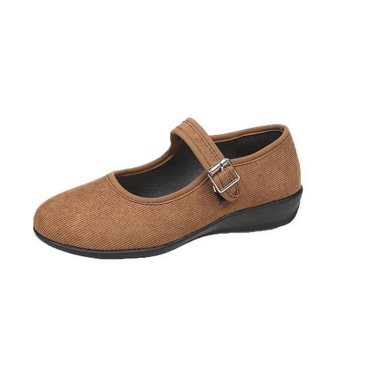 Single Strap Buckle Flat Low Heel Round Toe Women Office Shoes