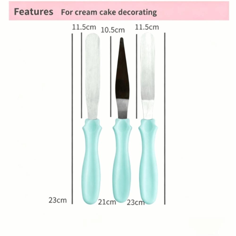 3PCS Stainless Steel Cake Cream Spatulas Different Blade Shapes Angled Rounded Blade Tips Baking Spatulas Set Ergonomic Handles