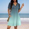 Damen Sommer V-Ausschnitt Lässige Strandkleider Pod Kurzarm Gradient Bedruckte Kleider