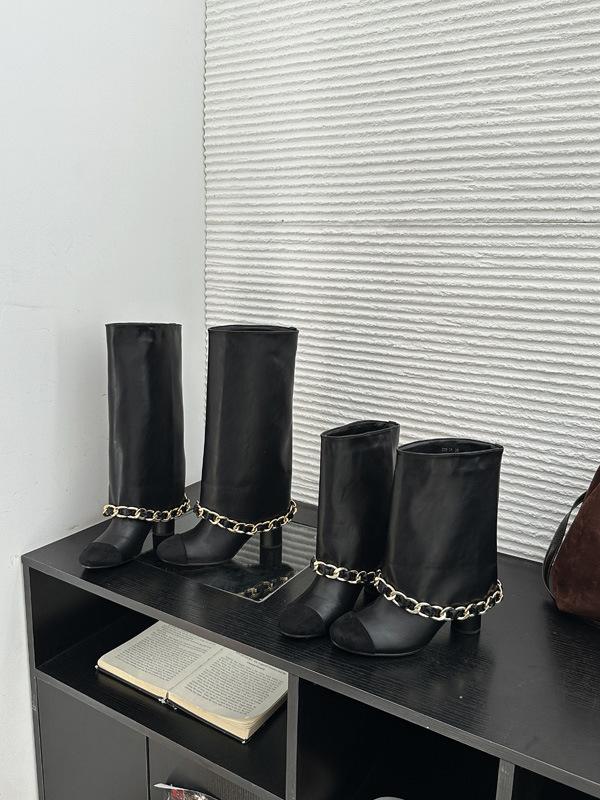 Round head color matching knight boots autumn 2025 new chain temperament thick heel high trousers boots women