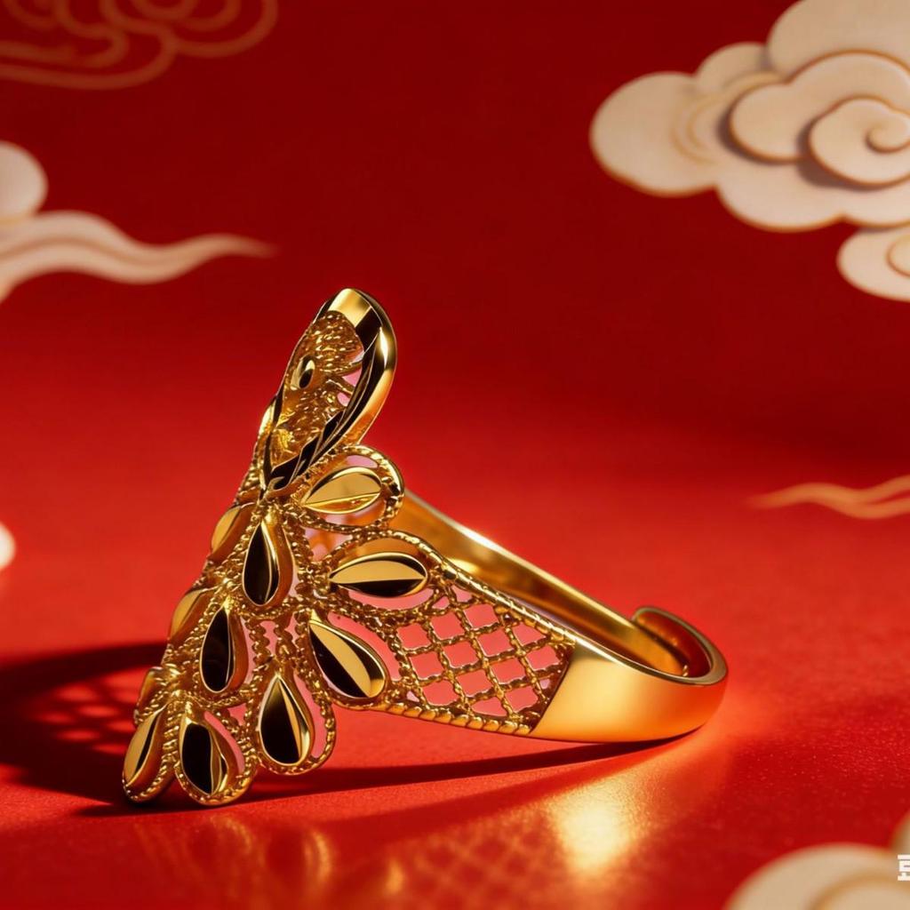 Vietnamese Sand Gold Fire-Baked Peacock Feather Wedding Ring - Classic, Versatile & Fashionable Hot Seller