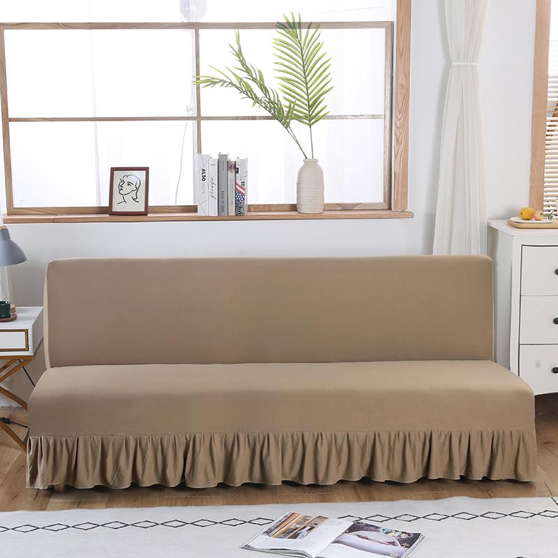 Solid Color Series Sofa Cover With Skirt Edge For Folding Sofa Cover Without Armrest All-inclusive Elastic Slipcover Protector