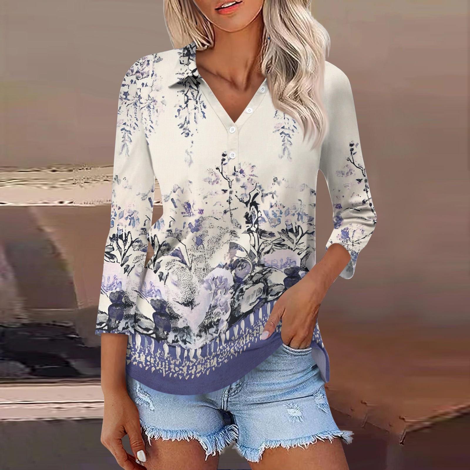 

Женская модная повседневная рубашка с отворотом и рукавом 3/4, женские топы на пуговицах L синий