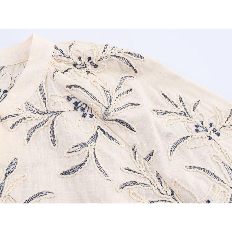 Kaslead New Women clothes Western Style Simple Distressed Embroidery Construction Shirts 8741235 080