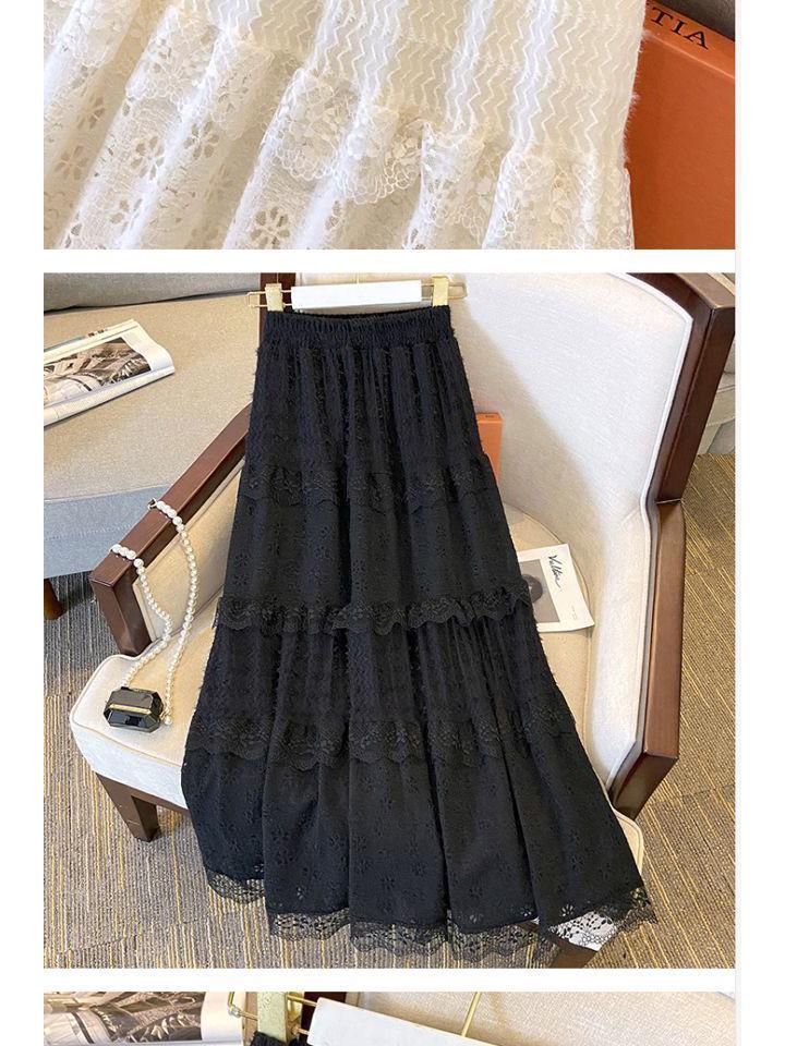 High-Waisted Fleece-Lined Lace Layered Slimming Midi Skirt
