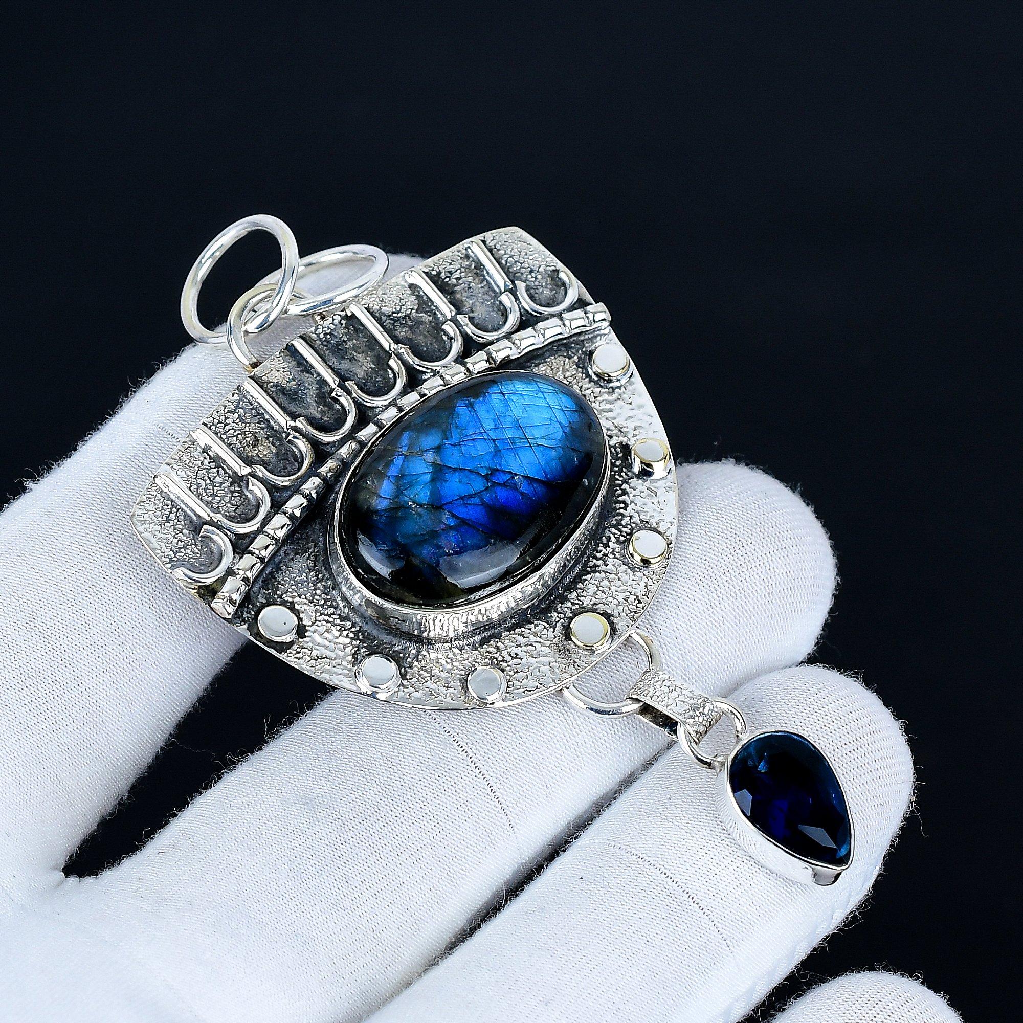 

Labradorite Pendant, 925 Sterling Silver Handmade Jewelry, Blue Sapphire Silver Pendant, Party Wear Jewelry For Women s, Pendant Gift For Father 7 Cm синий