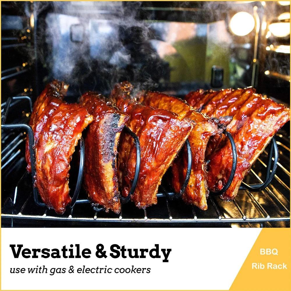 Non-Stick BBQ Rib Rack Stand Barbecue Steaks Racks Stainless Steel Chicken Beef Ribs Grill Black for Gas Smoker BBQ Tools Bbq