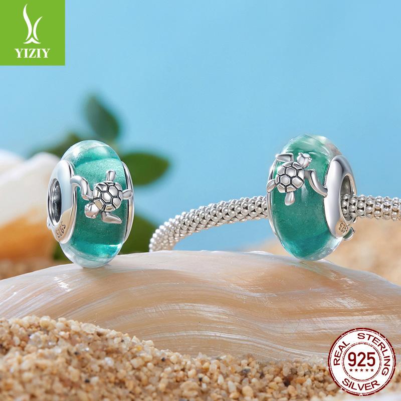 Green Turtle Turtle Glazed Bead S925 Silver Wind Personalized Diy Bracelet Beaded Accessories