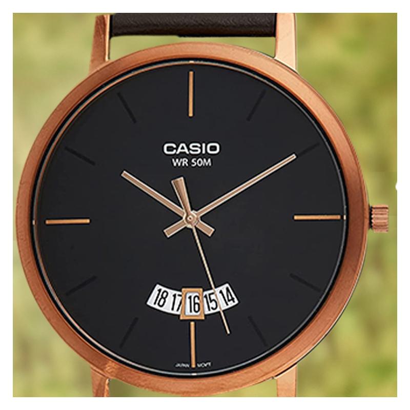 Casio STANDARD series 50M waterproof depth casual quartz movement leather strap Japanese and Korean watch men's watch black dial MTP-B100RL-1EVDF