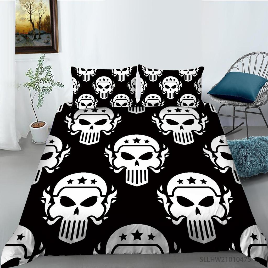 Skull Head Printed Bedding Single Double Bed Full Size Personalized Dark Pattern Pillowcase and Quilt Cover 2 or 3 Comfortable Home Decoration