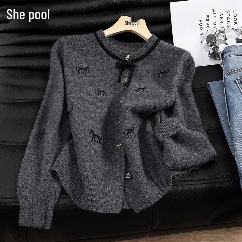 Women s Little Horse Embroidered Knit Cardigan S