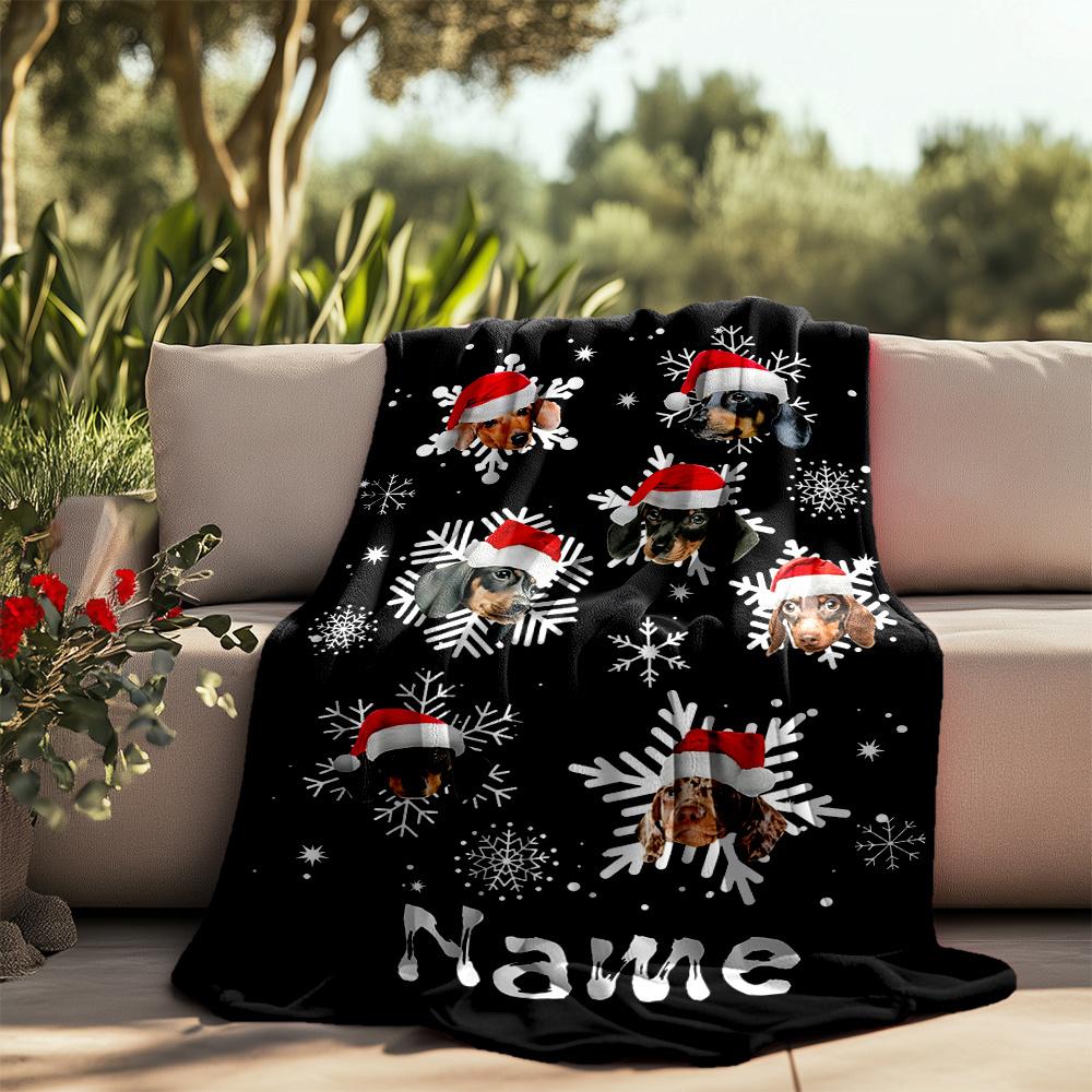 Christmas Dogs Wearing Santa Hats Personalized Outdoor Blanket Personalized Name Durable Comfort Throw For Picnics Outdoor Travel And Camping Sofa