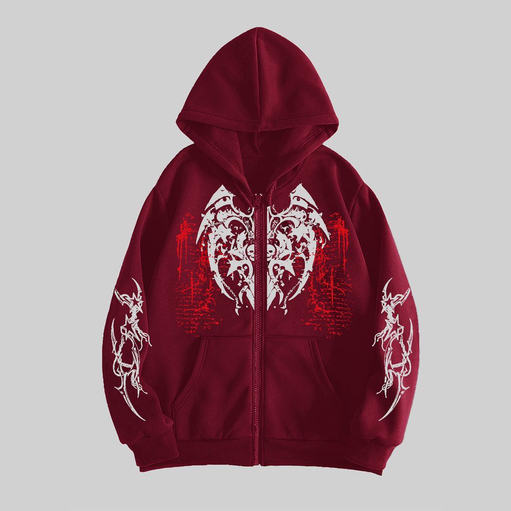 Herren Gothic Bedruckte Hoodies Lässig Langarm Herren Reißverschluss Hoodie Y2K Langarm Sweatshirts Pullover Oberteil