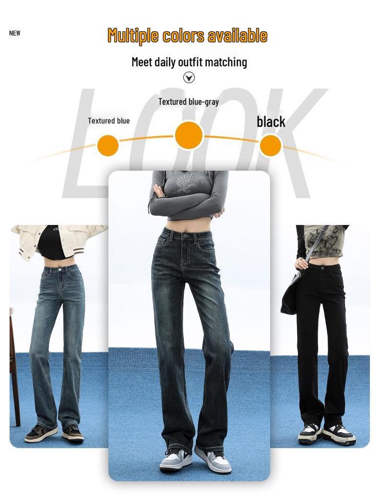 High-Waisted Slim Straight-Leg Jeans for Women, 2026 Spring/Autumn Trend, Floor-Length Cigarette Pants for Tall Figures.